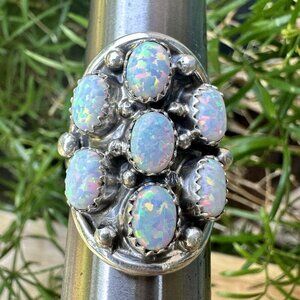 Navajo Rita Dawes Sterling Silver Ring Size 9.25 Sturdy Saddleback‎ Opal 8.5g